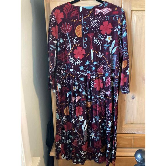 Gudrun Sjoden | Burgundy Velvet 3/4 Sleeve Holiday Dress | Large - Picture 5 of 5